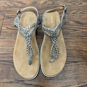 Ubfen Womens Metallic Bohemian Braided T-Strap Slip-On Thong Sandals Size 41/10